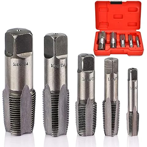 5-teiliges Wasserhahn-Set, Kegelrohr, 1/8 Zoll - 27 npt, 1/4 18 3/8 1/2 14 3/4 NPT-Rohrhähne sind zum Reinigen und Wiederverwenden geeignet. Gewinde beschädigt oder verklemmt. Rohrgewinde Cover