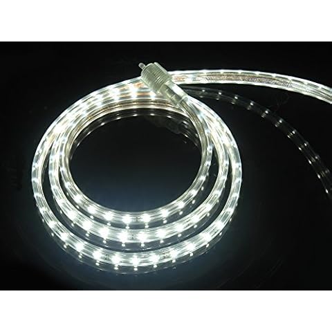 CBconcept UL Listed, 6.6 Feet, 720 Lumen, 6000K Pure White, Dimmable, 110-120V AC Flexible Flat LED Strip Rope Light, 120 Units 3528 SMD LEDs, Indoor Outdoor Use, Accessories Included, Ready to use Cover