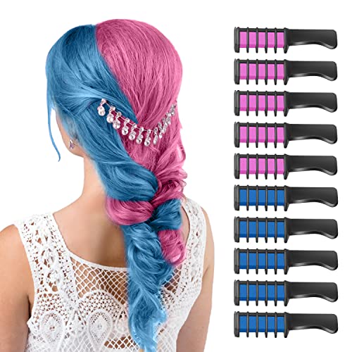MSDADA Hair Chalk for Girls-New Hair Chalk Comb Temporary Bright Washable Hair Color Dye for Kids-Toys for 6 7 8 9 10 Year Old Girl Birthday Gifts for Christmas,Halloween,Cosplay-5 Pcs Pink+5 Pcs Blue