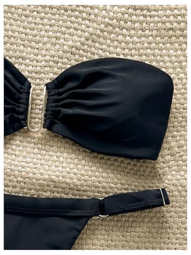 SHENHE Women's Strapless Swimsuits 2 Piece High Cut Cheeky Thong U Wire Bandeau Bikini Set3