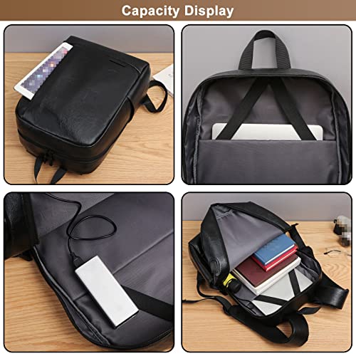 Men's 15.6 inch Laptop Backpack PU Leather Business Work Bag Large Capacity Casual Office Daypack with USB Charging Port4