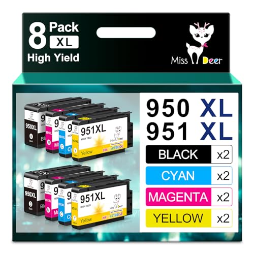 Image of Miss Deer 950 951 XL Combo Pack,Compatible Replacement for HP 950 951XL,Work with Officejet Pro 8610 8600 8620 8630 8640 8100 8615 251dw 271dw 276dw,8 Pack