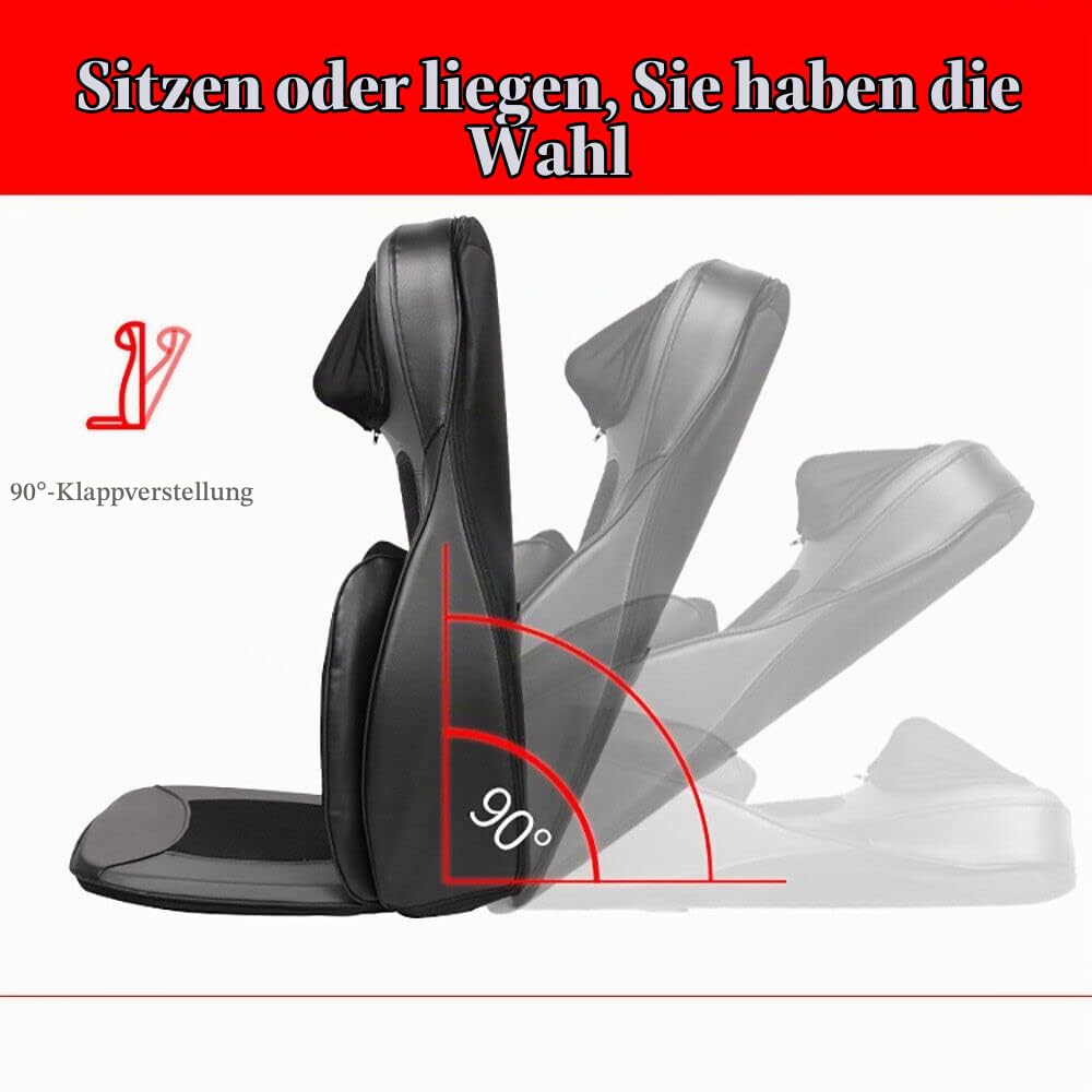 Shiatsu Massagematte Massagesitzauflage mit Knet-, Rollen-, Vibrations- und Wärmefunktion, Massagesessel mit DREI Massagezonen, Schwarz Einstellbar Massageauflage, Geschenke für Männer/Frauen