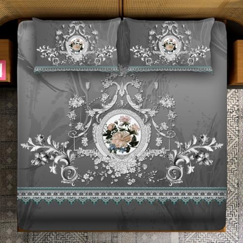 Image of LOOMLYFE 300 TC 7D Digital Print Microfiber Soft Cotton Bedsheet for Double Bed, Size 90X100 Inches with 2 Large Size Pillow Covers Without Joint - BlackFlower