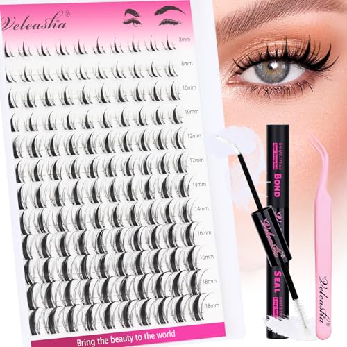 Veleasha Manga Wimpern Cluster Set Fairy Transparentes Band Wimpern Cluster 8-18MM gemischt mit wasserfestem Weißkleber und Versiegelung sowie Pinzette All in One Set (Fairy Set)
