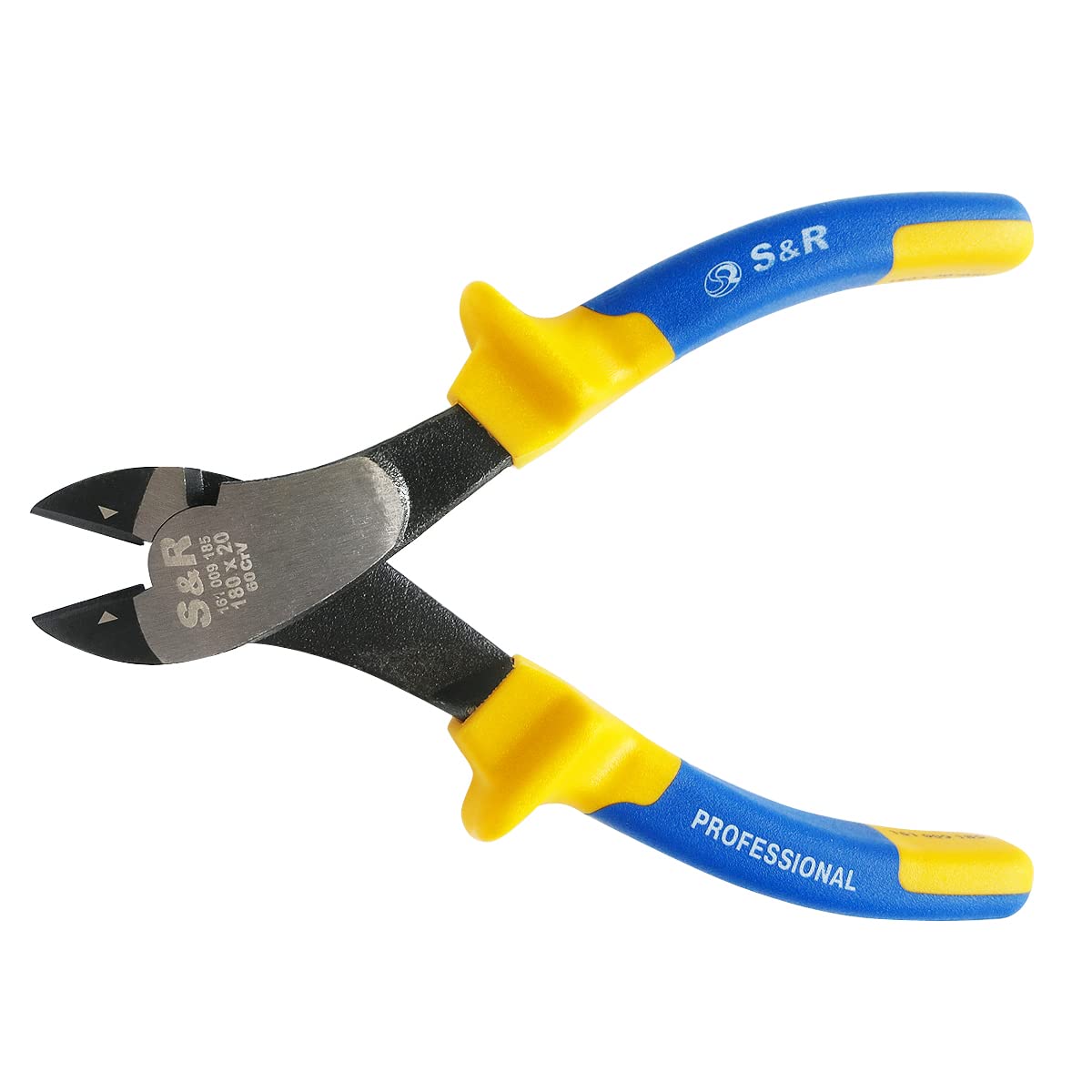S&R Tronchese a taglio lateale Trochesina Elettricista Professionale 180 x 20 mm, Pinza tagliafili Professionale, Blu e Gialla.
