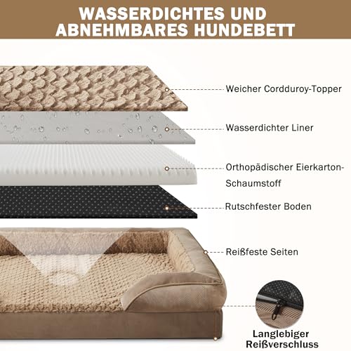 JOEJOY XXL Orthopädisches Hundebett, XXL waschbares Katzenbett Hundekissen mit Wabenstruktur und abnehmbarem wasserdichte Fütterung Schaumstoff hundebett orthopädisch Braun