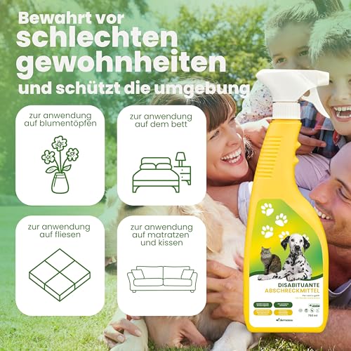 Dermazoo Katzenabwehrspray & Hundeschreck 750ml, Anti-Urin-Spray für Hunde & Katze, Katzenabwehr für Garten und Wohnung, Anti Kratz Spray Katzen, Fernhaltespray Möbel & Outdoor Katzenschreck