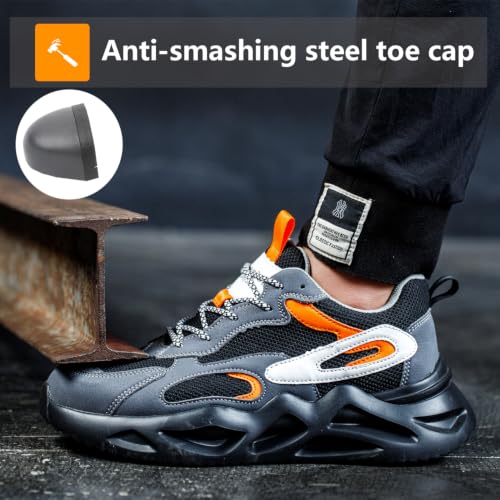 Image of Ruivina Steel Toe Shoes for Men Women Safety Shoes Wide Lightweight Breathable Slip Resistant Puncture Proof Work Sneakers Puncture Proof