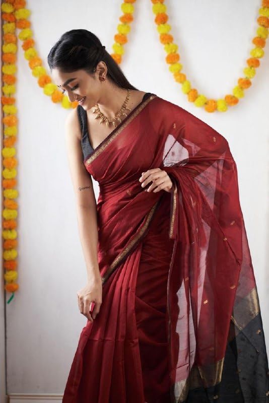 Image of Flosive inchBridal Special Red Banarasi Silk Saree with Rich Golden Zari Work and Unstitched Blouse Piece inch
