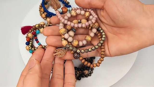 Bracciale Bohémien Chakra Multistrato - Set Di 4 Braccialetti In Perline Di Legno Con Albero Della Vita - Regalo Per Donna E Ragazza - Elastico Resistente