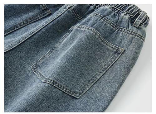 Hndudnff Men Elastic Waist Jeans Solid Color Straight Drawstring Denim Trousers Casual Wide Pants4