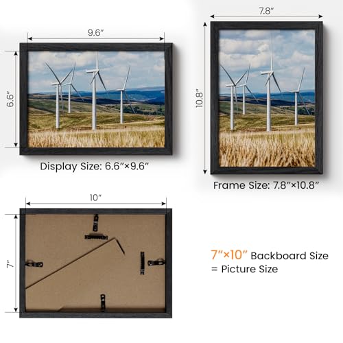 Image of 7x10 Picture Frame,Solid Oak Wood 7 inchx10 inch Photo Frame, Black Color Tempered Real Glass 7 by 10 Wooden Frames with No Mat,10x7 Picture Frames for Wall or Tabletop Display