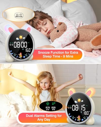 Lemnoi Kinderwecker Lichtwecker für Jungen und Mädchen, Batteriebetrieben Kinder Schlaftrainer mit Nachtlicht, Countdown, Snooze-Funktion, 3 Helligkeitsstufen und Buntem Licht, Lichtwecker für Kinder