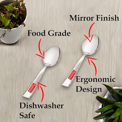 Image of HAZEL Stainless Steel Small Spoons Set of 2 | Mini Spoon for Kids, Masala Jar, Spice Containers | 13.5 cm Baby Serving Spoon for Kitchen