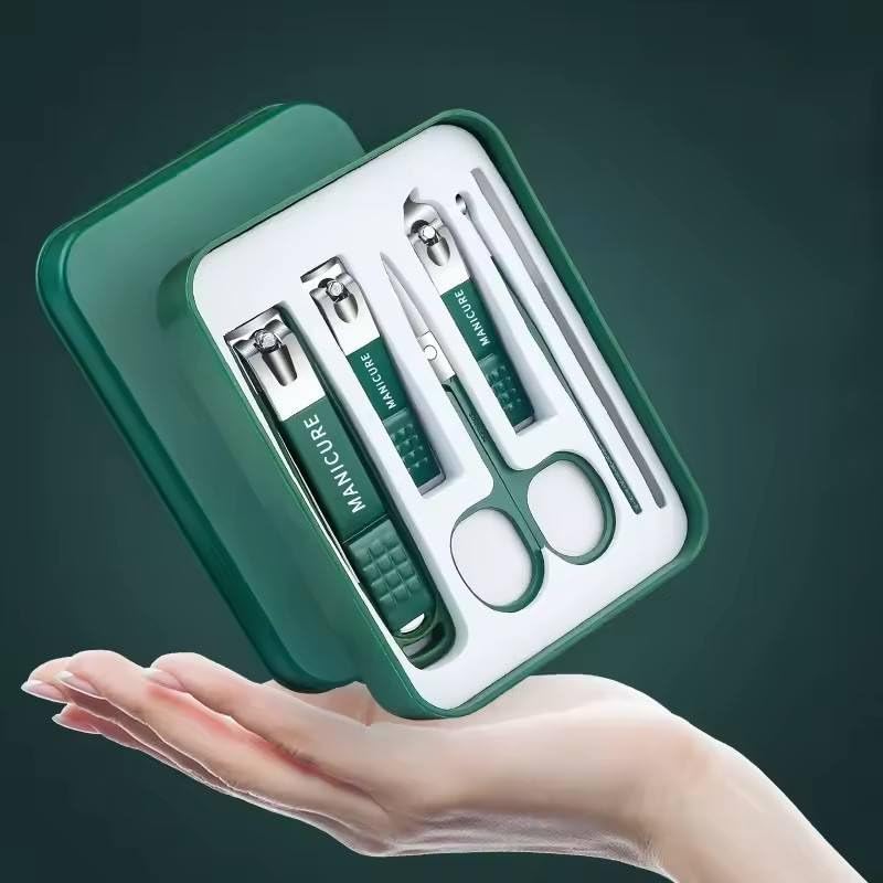 Image of WEZOSHINET Stainless Steel Professional Manicure Set Nail Cutter For Women Nail Scissors Luxury Grooming Kit Manicure Pedicure Kit For Women (6 PCS GREEN NAIL CUTTER)