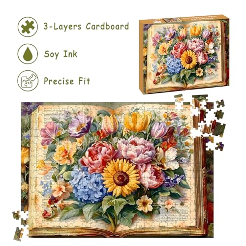 Puzzles para adultos 500 piezas, rompecabezas floral - Floral Folio, rompecabezas libro imposible para adultos mayores y familia, 20.47x14.96 pulgadas, póster 1:1, letra en la parte de atrás miniatura 4