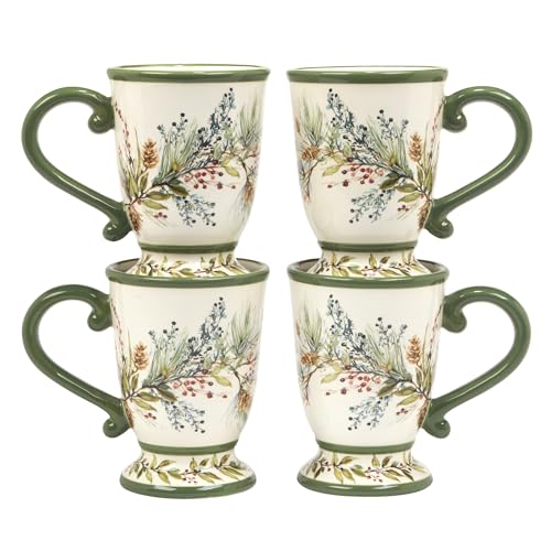 Set de 4 Tazas Grandes de Cerámica 18oz con Diseño de Pino y Bayas miniatura 1
