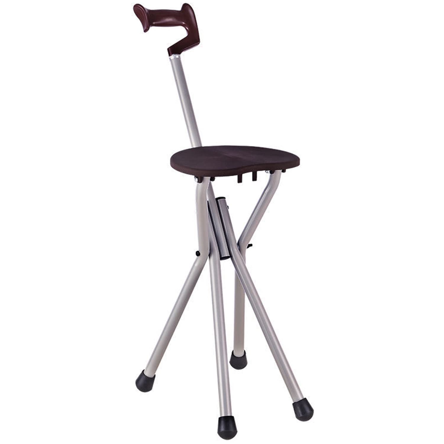 Pieghevole Bastone da Passeggio con Sedile, Multifunzione Leggero in Alluminio Quadripode Bastone Carico Massimo 150kg (Color : Brown)