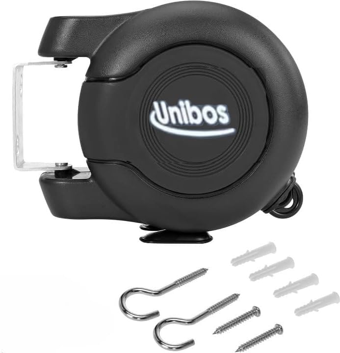 Unibos | Wall Mounted Twin Cable Retractable Washing Line - 2x15m Long Clothes Line - 30m Extendable Laundry Drying String Line Heavy-Duty Plastic & Polyvinyl For Indoor & Outdoor Use