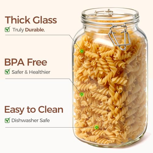 Image of ComSaf 9-Pack 78oz Large Square Airtight Glass Jars for Bulk Food, Holds a 4lb Bag of Sugar or 5lb of Rice, Wide Mouth Canister for Flour, Coffee & Pantry Organization