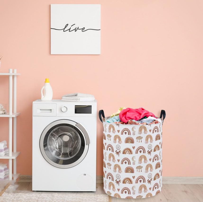 Image of Essme Kids Laundry Basket,Rainbow Hamper Collapsible Canvas Waterproof Storage Bin for Girls, Cute Hamper,Gift Baskets.(Dream rainbow)
