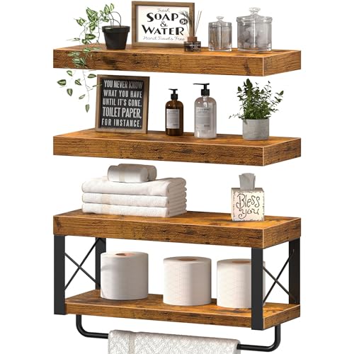 Top 10 Best Floating Shelves for Bathroom 7 QEEIG Bathroom Shelves Over Toilet - Floating Shelf for Wall Toilet Paper Storage Farmhouse 16 inch Set of 3, Rustic Brown (029-40BN3)