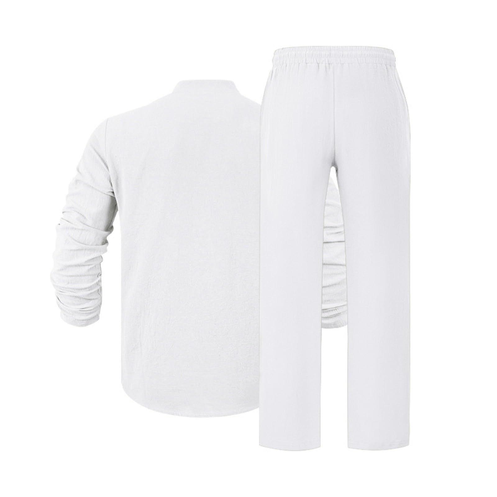 Bastwahl Homme Ensemble en Lin 2 Pièce Casual Chemises Shirt à Manches Longues Pantalons Mode Survêtement Printemps Été Hauts Chemisette et Pantalon