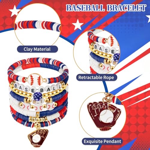 image for AKAIXI Baseball Clay Beaded Stretch Bracelets, Game Day Friendship Bas