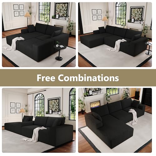 Image of Bean Bag Chairs for Adults Floor Gaming Bean Bag Chair Memory Foam BeanBag Chair Bean Bag Sofa (Black, 108 inch+Left Chaise)