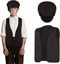 DiULi Victorian Pauper Costume 2 Piece Set Vest and Hat,himney Sweep Costume for Children,Boys Victorian for Halloween Fancy Dress Parties,Child Dress Up Costumes