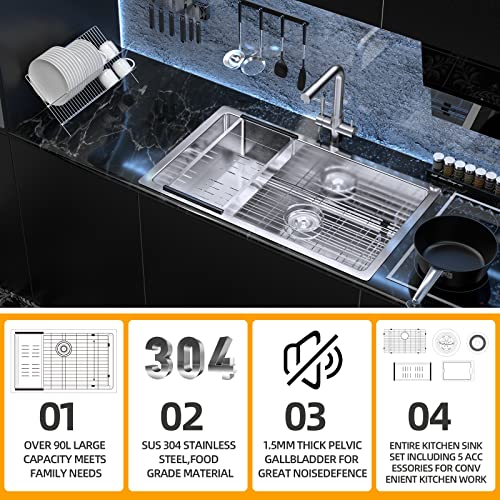 Essbhach Kitchen Sink, 32 Inch Undermount 16 Gauge Single Bowl Kitchen Sinks, 304 Stainless Steel Sink With Drain Strainer And Accessories #TOP3