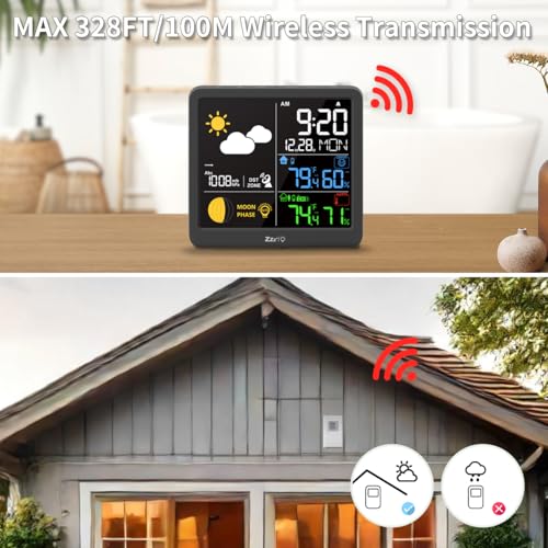 Meesmeek 5298 Weather Station Wireless-Indoor Outdoor Thermometer Temperature Monitor,Hygrometer Humidity Sensor With Rcc Barometric Pressure Moon Phase Atomic Clock Calendar Auto Adjustable Backlight thumb #4