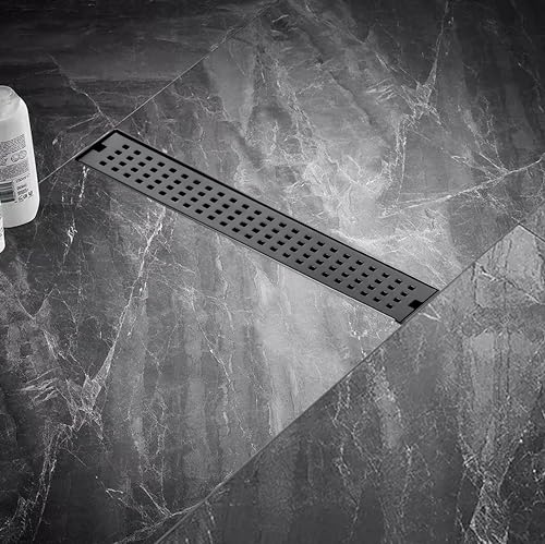 Image of Ruhe Palo 36 x 3 Inches Shower Drain Channel | 304 Stainless Steel Black PVD Coated Shower Water Drain Channel /Waste Water Floor Drain & Side Hole