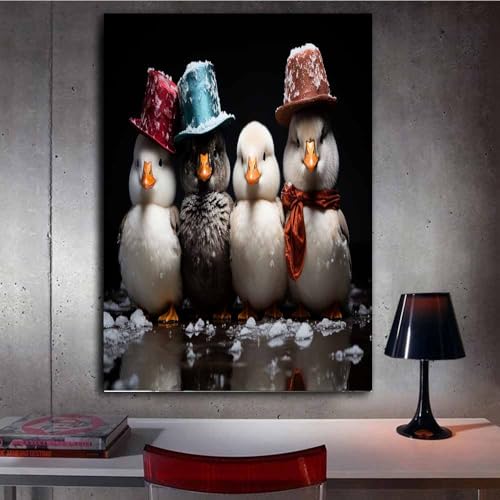 Poster sur toile canards 70x100cm décoration hivernale rouge