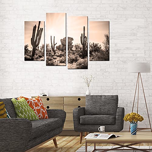 Skenoart 4 Piece Sonoran Desert Canvas Wall Painting Usa Natural Landscape Picture Print Sunset With Saguaros Cacti Modern Artwork Home Decor Stretched And Framed Ready To Hang #TOP1
