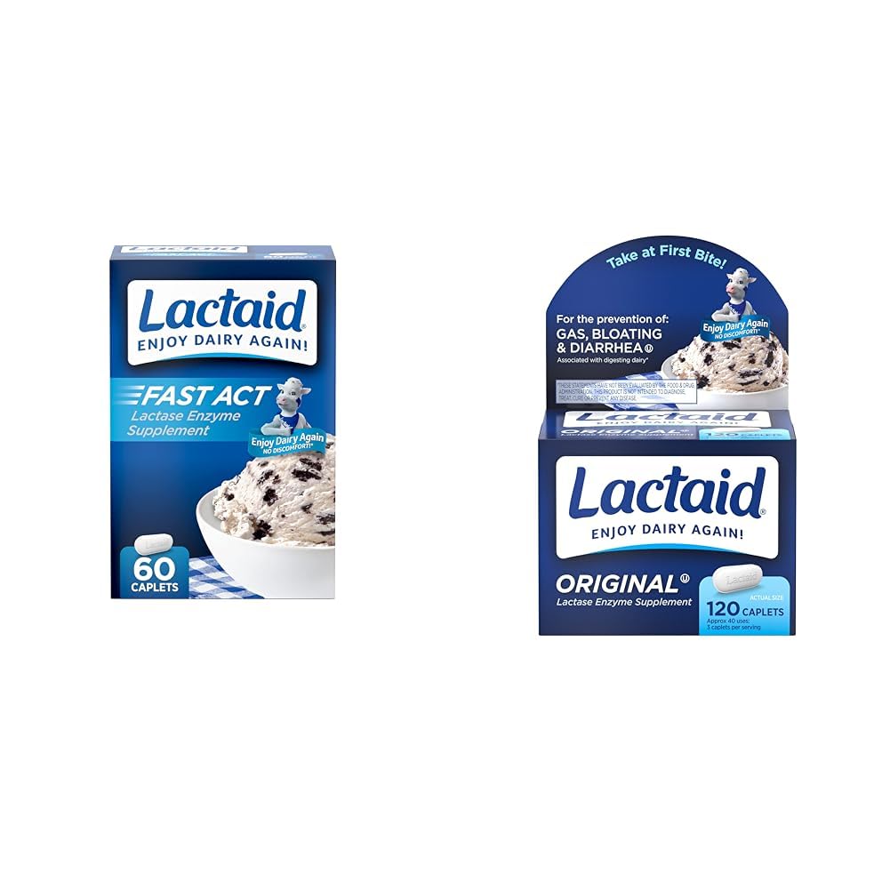 Lactaid Fast Act 60-Pack Original Strength 120-Count Lactose Intolerance Caplets with 9000 FCC Lactase Units