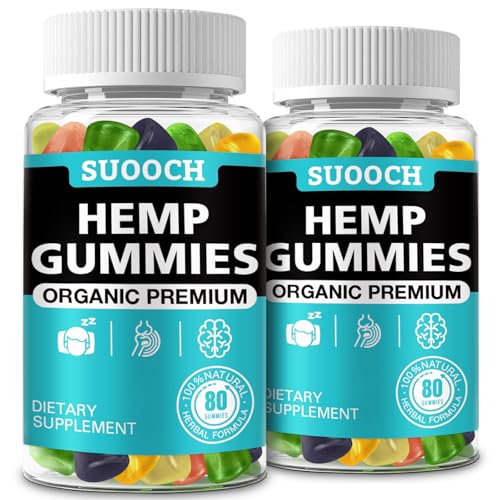 Natural Hemp Gummies High Potency Extra Strength for Pain Sleep Anxiety Relief Edible Hemp Oil Gummy Low Sugar (2-Pack)