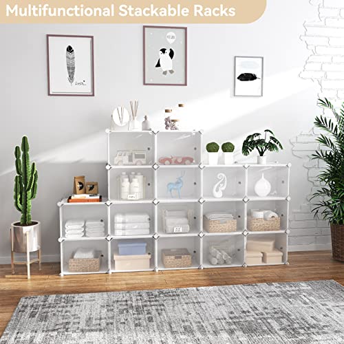Image of Portable Shoe Rack Organizer with Door, 48 Pairs Shoe Storage Cabinet Easy Assembly, Plastic Adjustable Shoes Organizer Stackable Detachable Free Standing Shoes Rack White