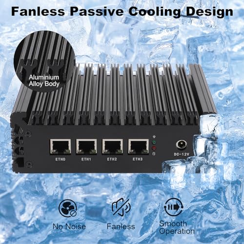 Image of Mini PC Router Firewall Intel N100 up to 3.4GHz, K100L4 8G DDR5 RAM 64G SSD Micro Firewall Appliance Computer Router with 4x2.5GbE I226-V LAN, Support AES-NI
