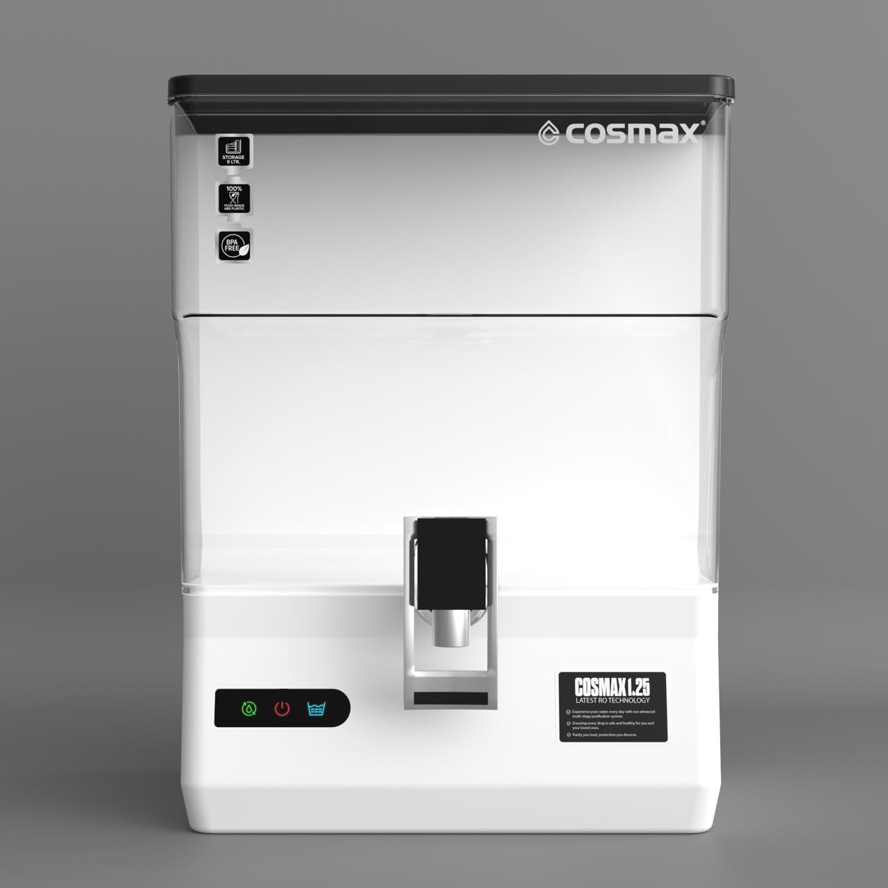 Cosmax Cosmic White | Water Purifier For Home With Water Saving Technology | RO + ALK + UV | 9 Ltr Capacity | Suitable For Borewell,Municipal Water.-image-1