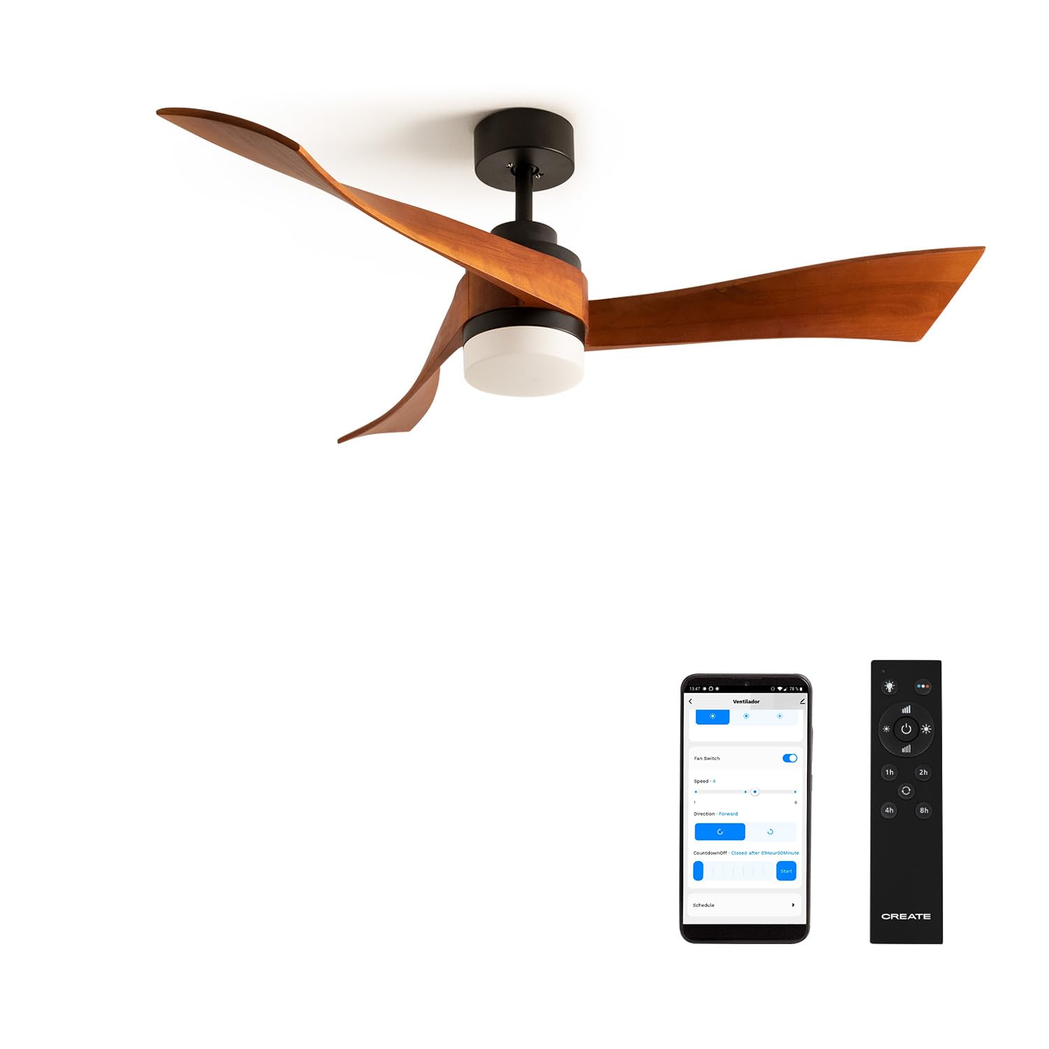 Ventilatore Da Soffitto CREATE Windcalm DC - Con Motore A Corrente Continua, Pale Legno, Timer