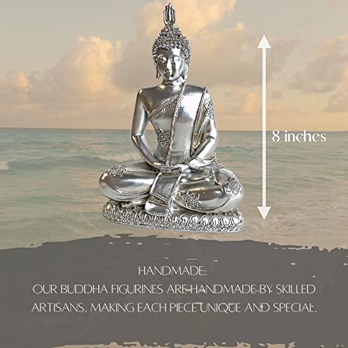 Bellaa 25778 Buddha Statue Moment Of Enlightenment Sculpture Tibet Meditating Blessing Praying Sitting Dhyana Mudra Yoga Figurine Thai Silver 8 Inch #TOP6