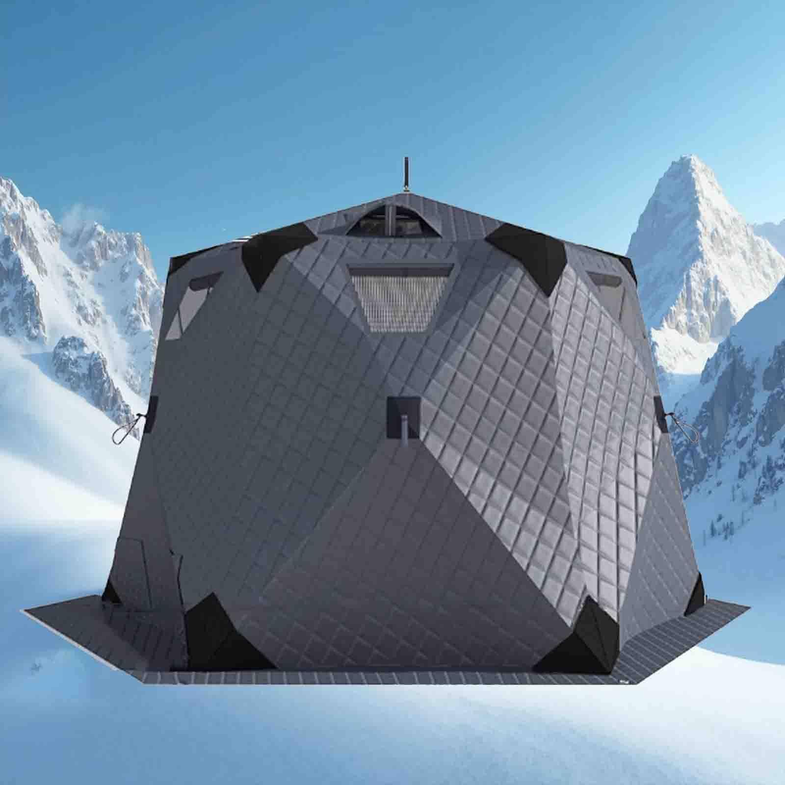 LSBHPPD Winter Fishing Tent,Ice Fishing Shelter with Stove Jack and Winter Fishing Mat, Portable Ice Fishing Tent 420D Insulated Layer Ice Shanty Hexagon Ice Huts(260X260X170cm) C