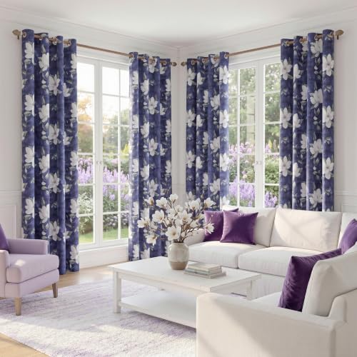Image of MYSKY HOME Floral 95% Blackout Curtains 96 Inches Long 2 Panels Purple