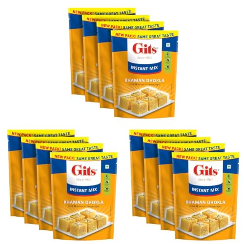 Image of Gits Instant Khaman Dhokla Snack Mix, Pure Veg, Indian Snack Mix, 720g (Pack of 12, 180g Each)