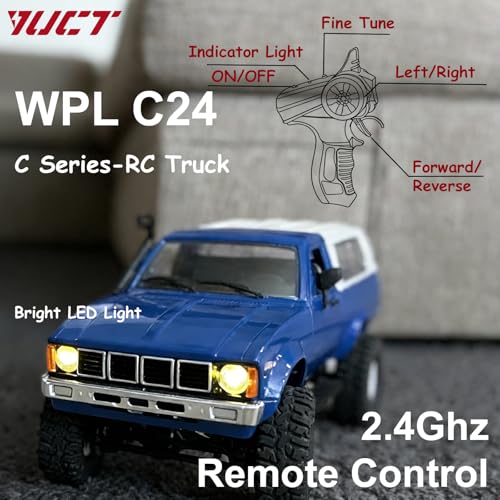 Image of YUCT WPL C24 RC Rock Crawler with Two Batteries | 4X4 RC Truck with Extra Metal Drive Shaft,Blue