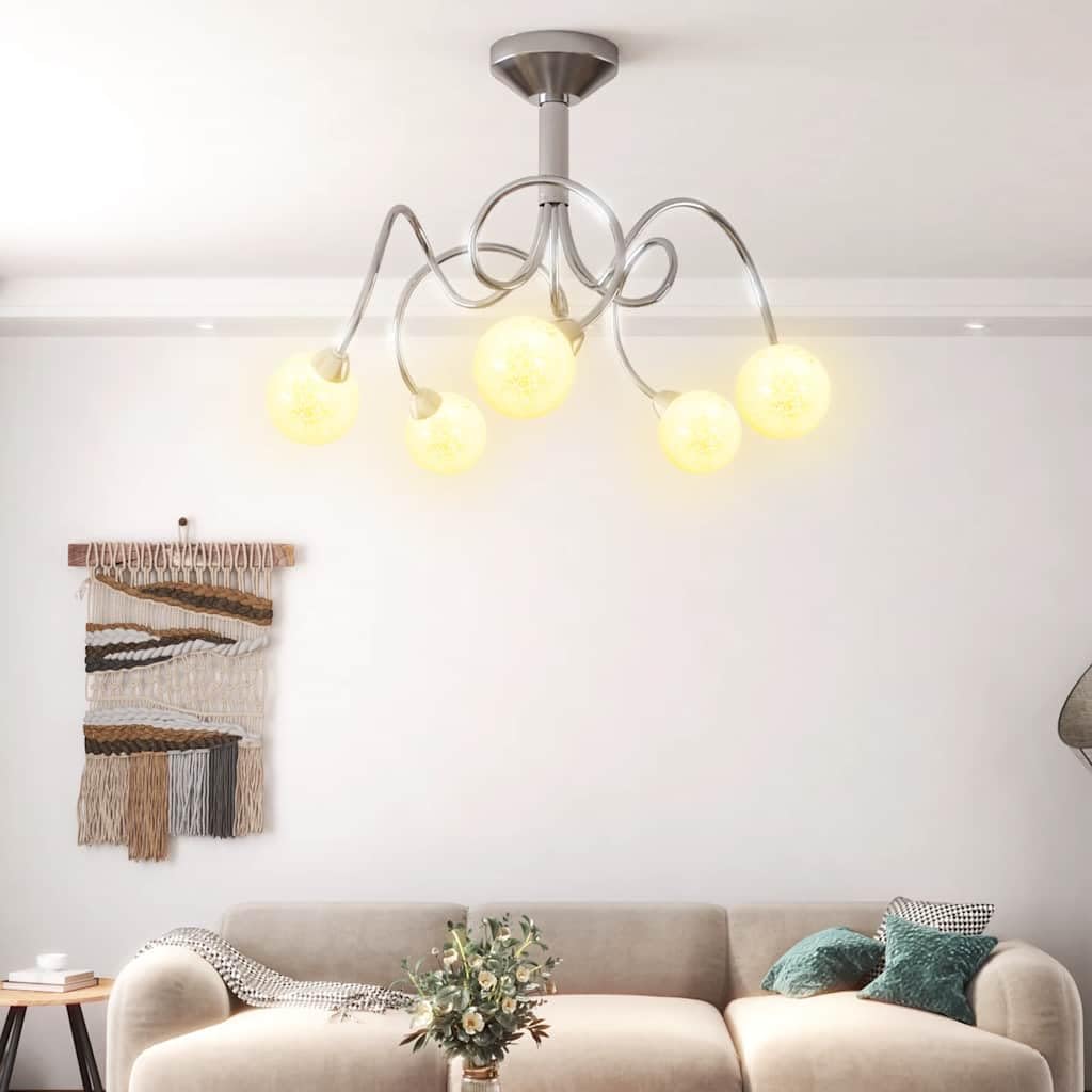 Lampe suspension LED G9 en acier chromé et globes de verre chic