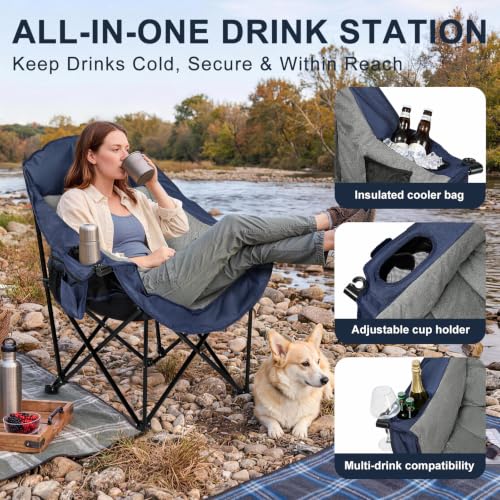 Image of Oversized Camping Chairs for Adult - Heavy Duty Padded Portable Folding Chair XL Collapsible Camp Chair with Cup Holder Cooler Pockets for Outdoor Lawn Beach Sport Fishing Support 500LBS, Blue Grey