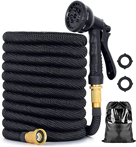 100FT Garden Hose, Expandable Garden Hose with 8 Function Nozzle, 3/4 inch Solid Brass Fittings, 3750D Extra Strength Fabric, Lightweight & No-Kink, Water Hose for Watering and Washing